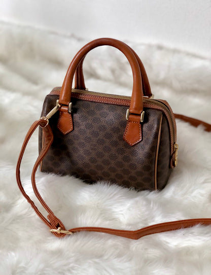 CELINE Macadam Two-way Handbag Shoulder bag Brown Vintage jj473f