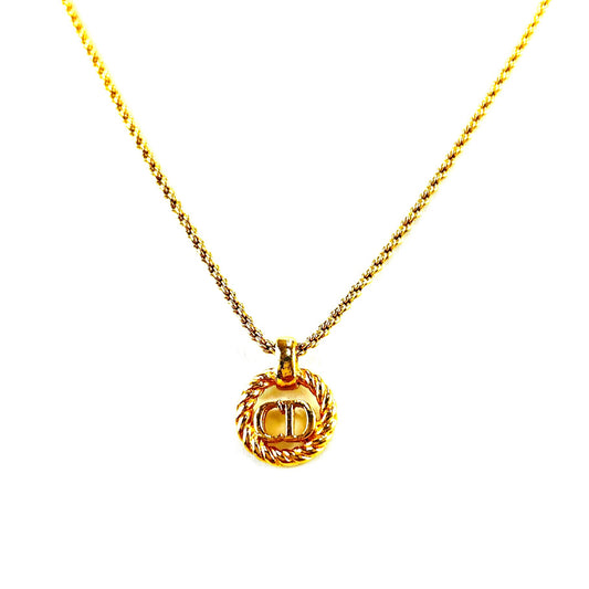 Christian Dior CD Logo Circle Necklace Gold Vintage 4im6r4