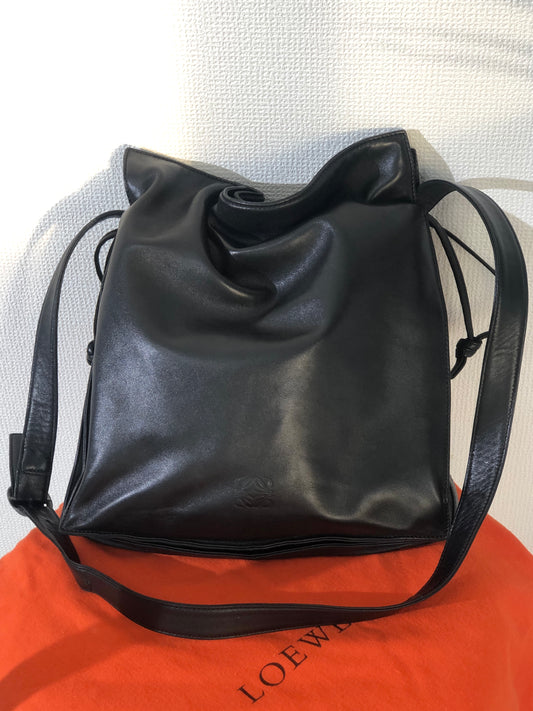 LOEWE Anagram Logo Leather Drawstring Crossbody Shoulder bag Black Vintage x8dwz4