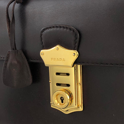 PRADA Metal Closure Leather Two-way Handbag Crossbody Shoulder bag Brown Vintage jejvki