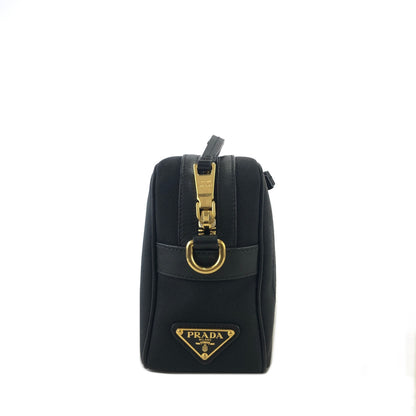 PRADA Logo Ribbon Canvas Leather Crossbody Shoulder bag Black Vintage smkdzd