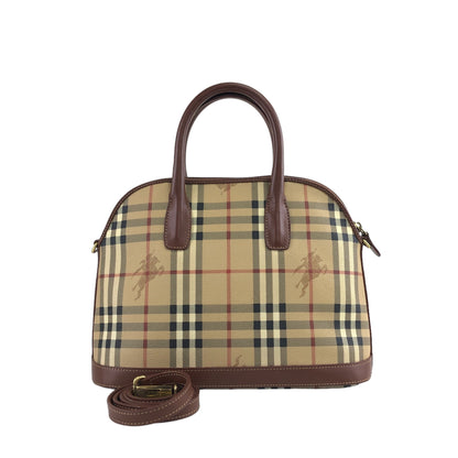 BURBERRY Classic Check PVC Leather Two-way Handbag Shoulder bag Beige Vintage n6y8kp