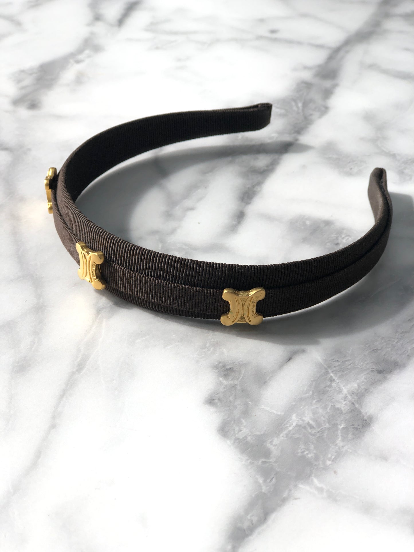 CELINE Triomphe Blason Fabric headband Brown Vintage sbnt2v