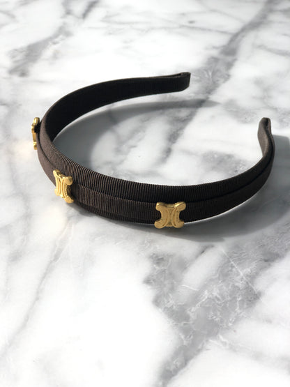 CELINE Triomphe Blason 織物髮帶棕色復古 sbnt2v 
