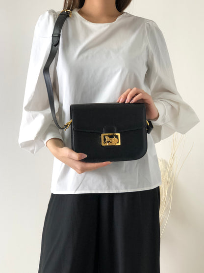 CELINE 馬車皮革斜背包 黑色 復古 whhjwf 
