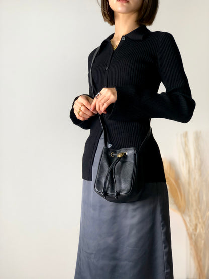 Christian Dior Logo Motif Leather Drawstring Shoulder bag Black Vintage gk34h7