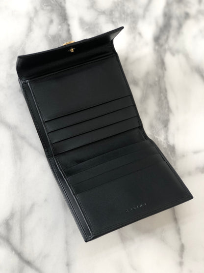 CELINE Macadam Leather Trifold Wallet Black Vintage 8jsi32