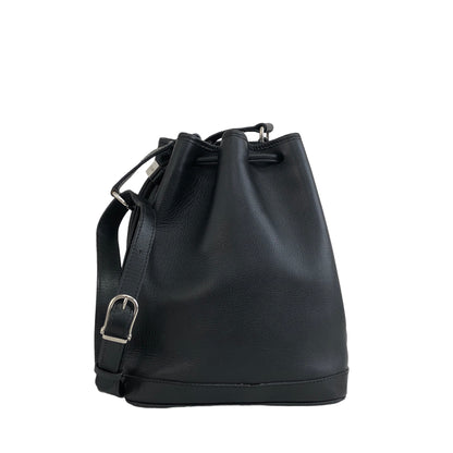 CELINE 標誌皮革抽繩肩背包黑色復古 ny8ngc 