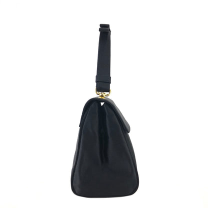 PRADA Logo Motif Satin Handbag Black Vintage 5vsuzi