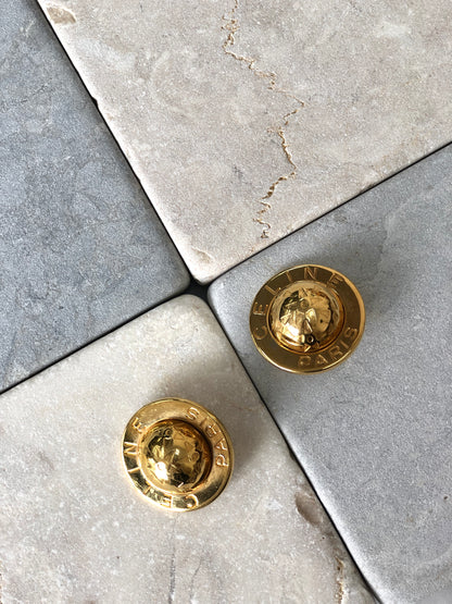 CELINE LogoCircle Starball Logo 圖案耳環 金色 復古 5sk543 