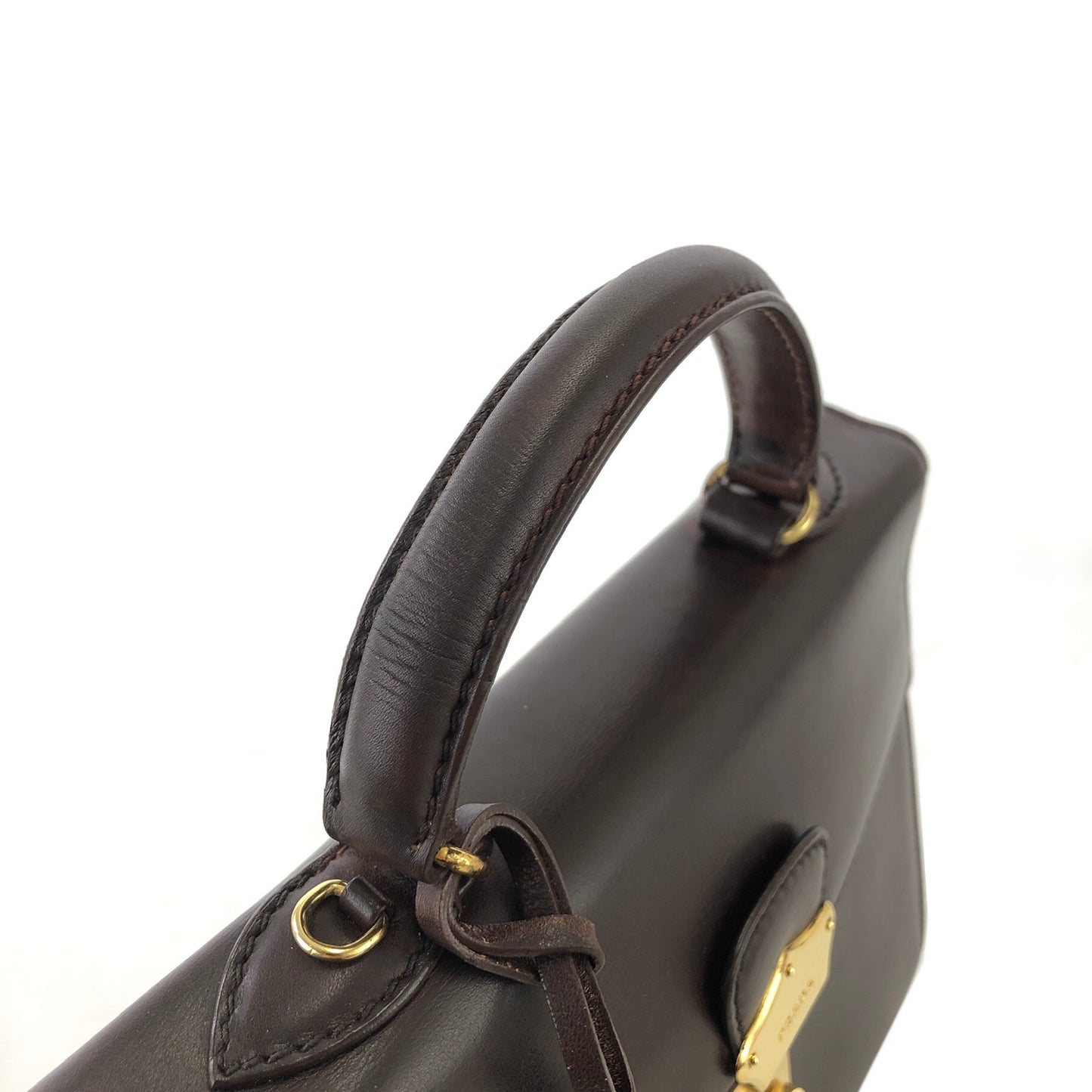 PRADA Metal Closure Leather Two-way Handbag Crossbody Shoulder bag Brown Vintage jejvki
