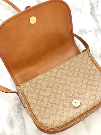 CELINE Macadam PVC Leather Crossbody Shoulder bag Beige Vintage vgsu6a