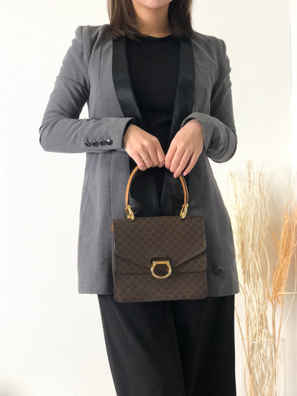 CELINE Macadam Horse Bit Double Flap Handbag Brown Vintage ji65m3