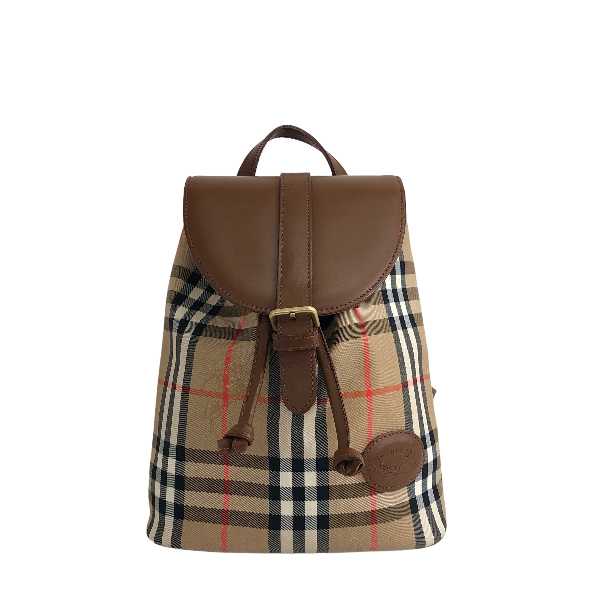 BURBERRY Classic Check Front Buckle Canvas Leather Backpack Beige Vint VintageShop solo