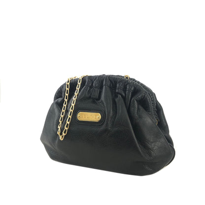 CELINE 標誌鏈條皮革雙向斜背包單肩包手拿包黑色復古 tgzbsb 