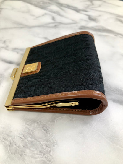 Christian Dior Trotter Logo Metal Clasp Jacquard Coin Purse Black Camel Vintage 5w6fms