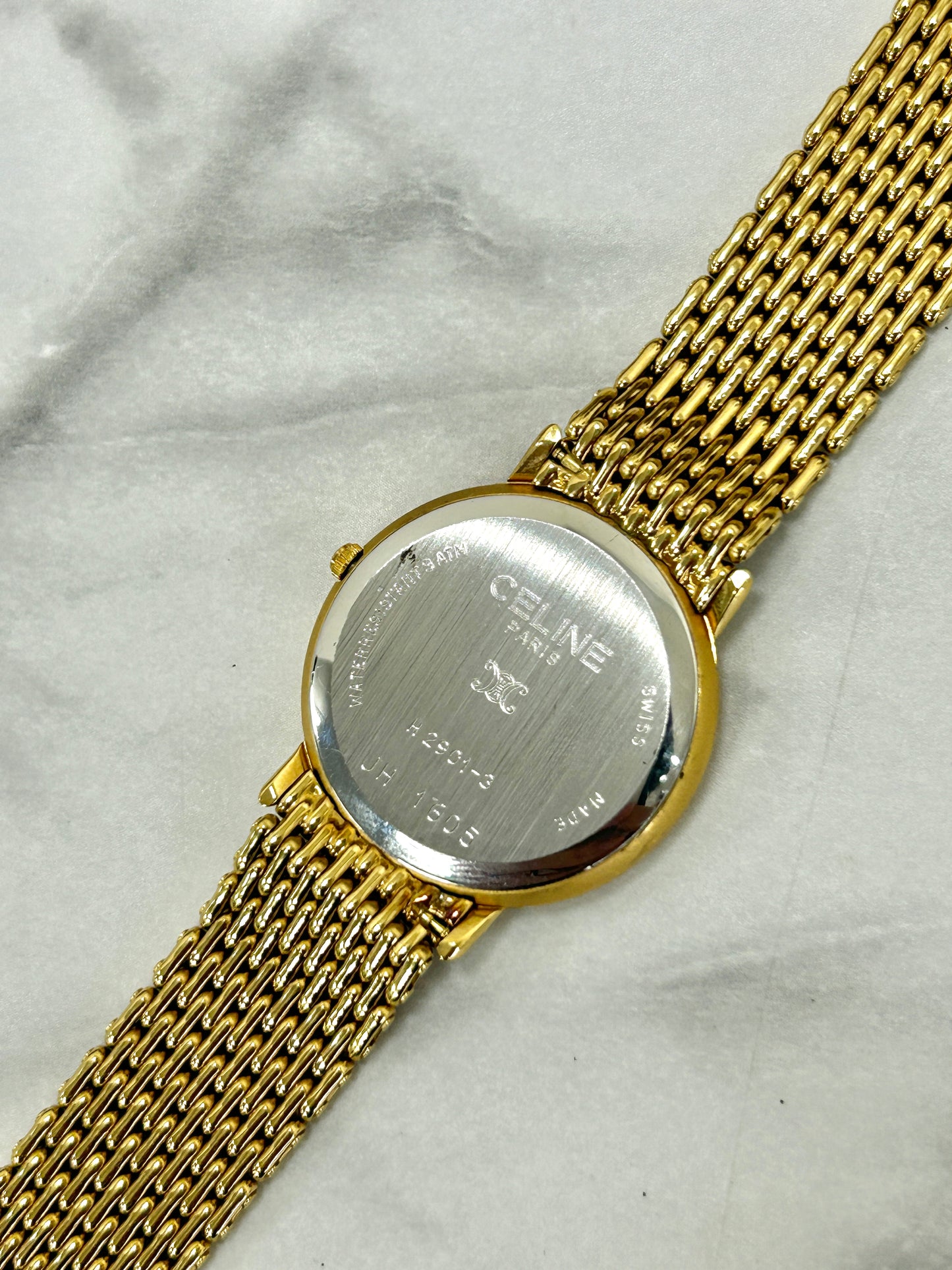 CELINE Triomphe Stainless Steel Analog Quartz Watch Gold Vintage zhs23u