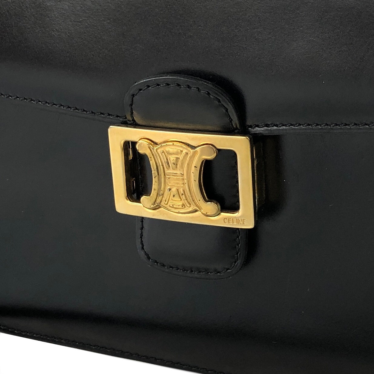 Celine Triomphe Calfskin Leather Shoulder Bag Black