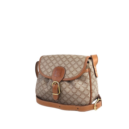 CELINE Macadam Front Buckle Flap Small Shoulder bag Crossbody Beige Vintage wbbars