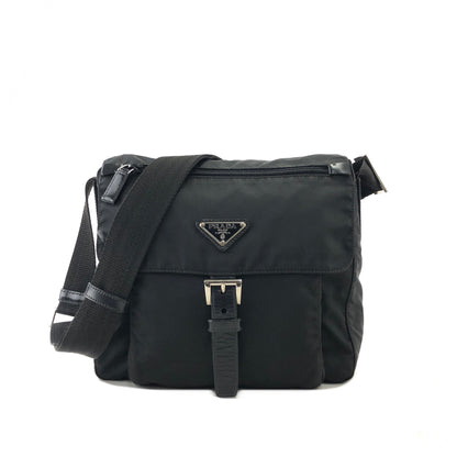 PRADA Triangle Logo Front Buckle Nylon Leather Shoulder bag Black Vintage ykd4wx