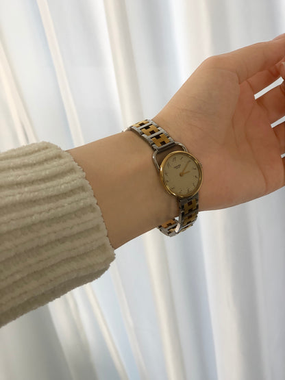 HERMES Quartz Watch Gold Silver Vintage pssjyc