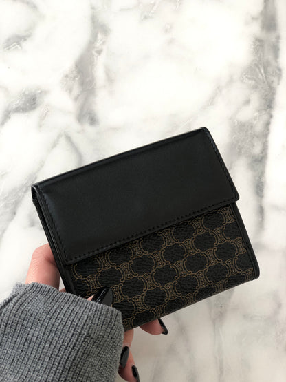 CELINE Macadam Leather Folded Wallet Black Vintage tubzev